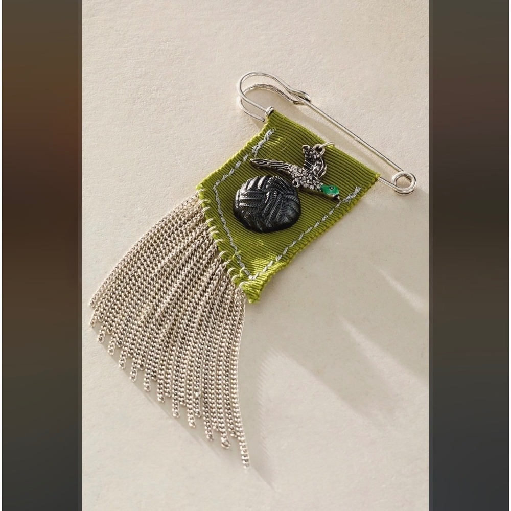 Free People Dutchess Fringe Brooch Pin New NWT green whimsical Royal whimsy